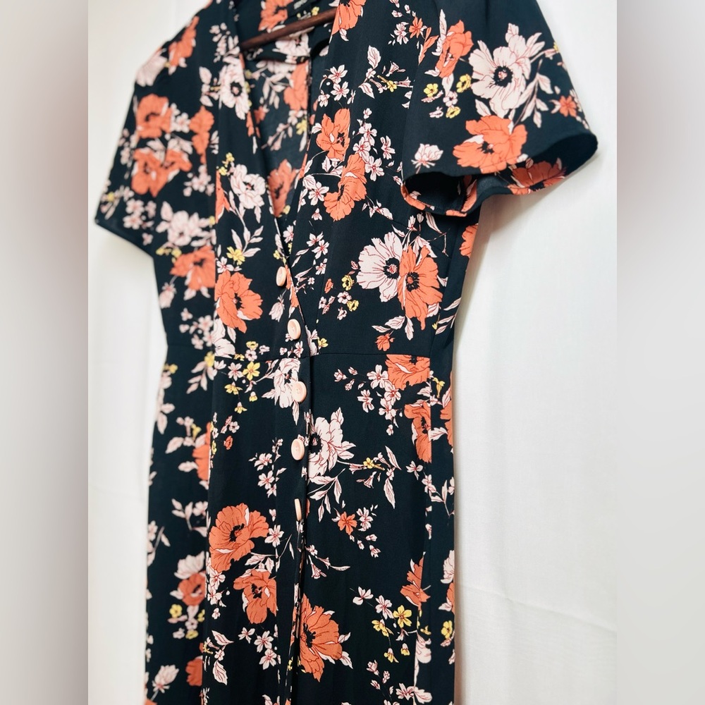 September the shop Vibrant Floral Faux Wrap Dress Lrg Asymmetrical Button Up - Picture 9 of 11